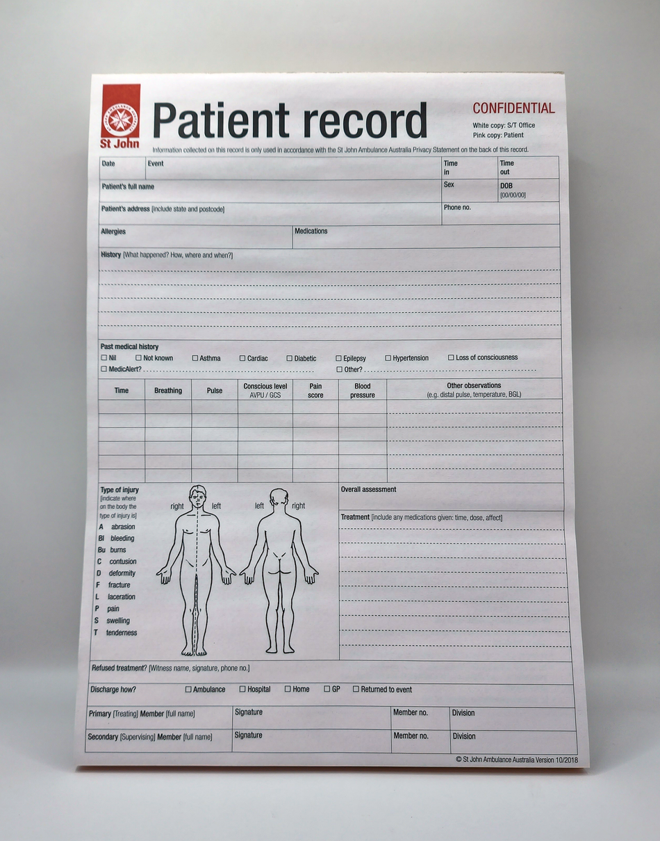 Patient Record A4 Forms -25 pack (1 book)
