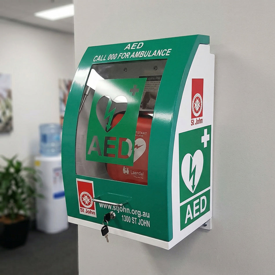 Defibrillator Cabinet Curved Green with Alarm