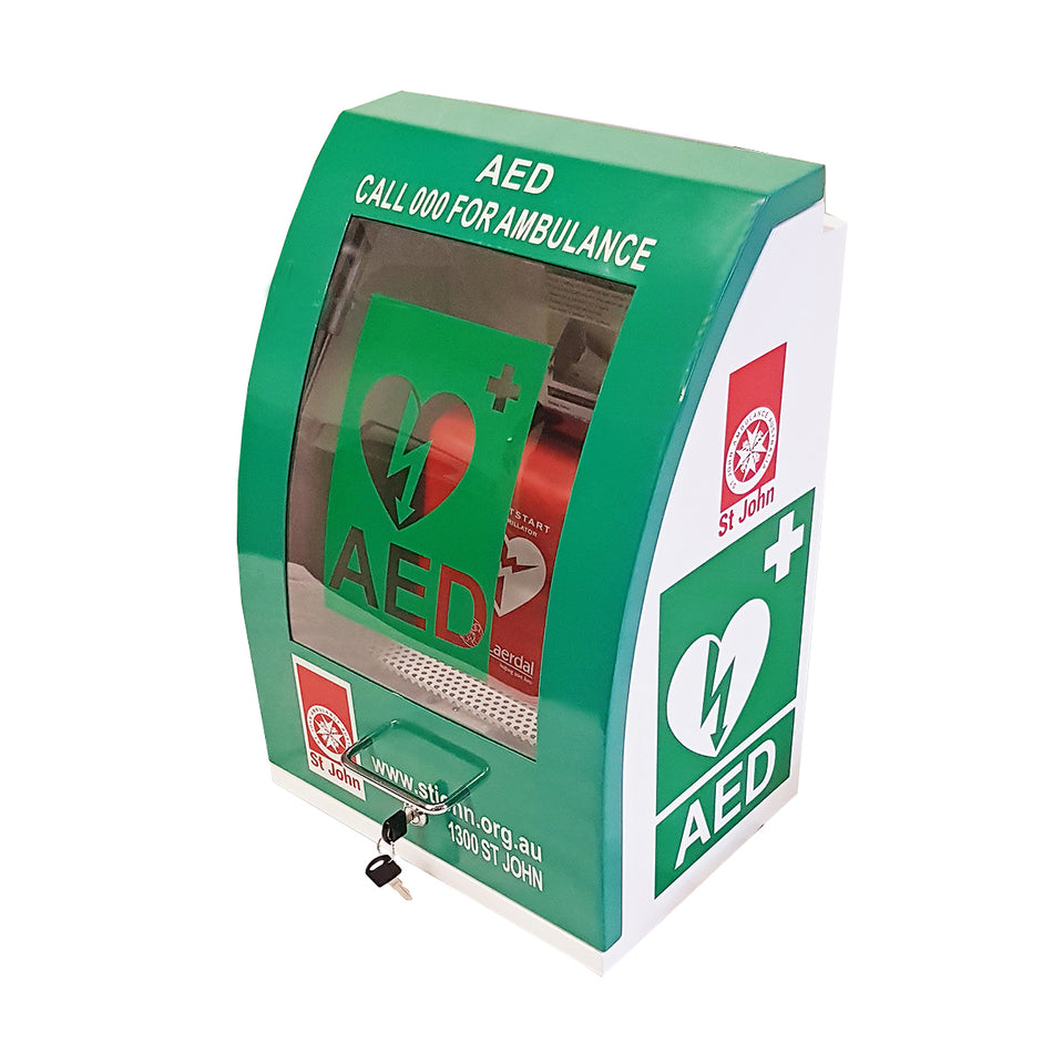 Defibrillator Cabinet Curved Green with Alarm