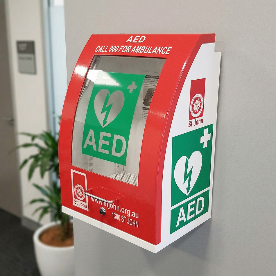 Defibrillator Cabinet Curved Red with Alarm