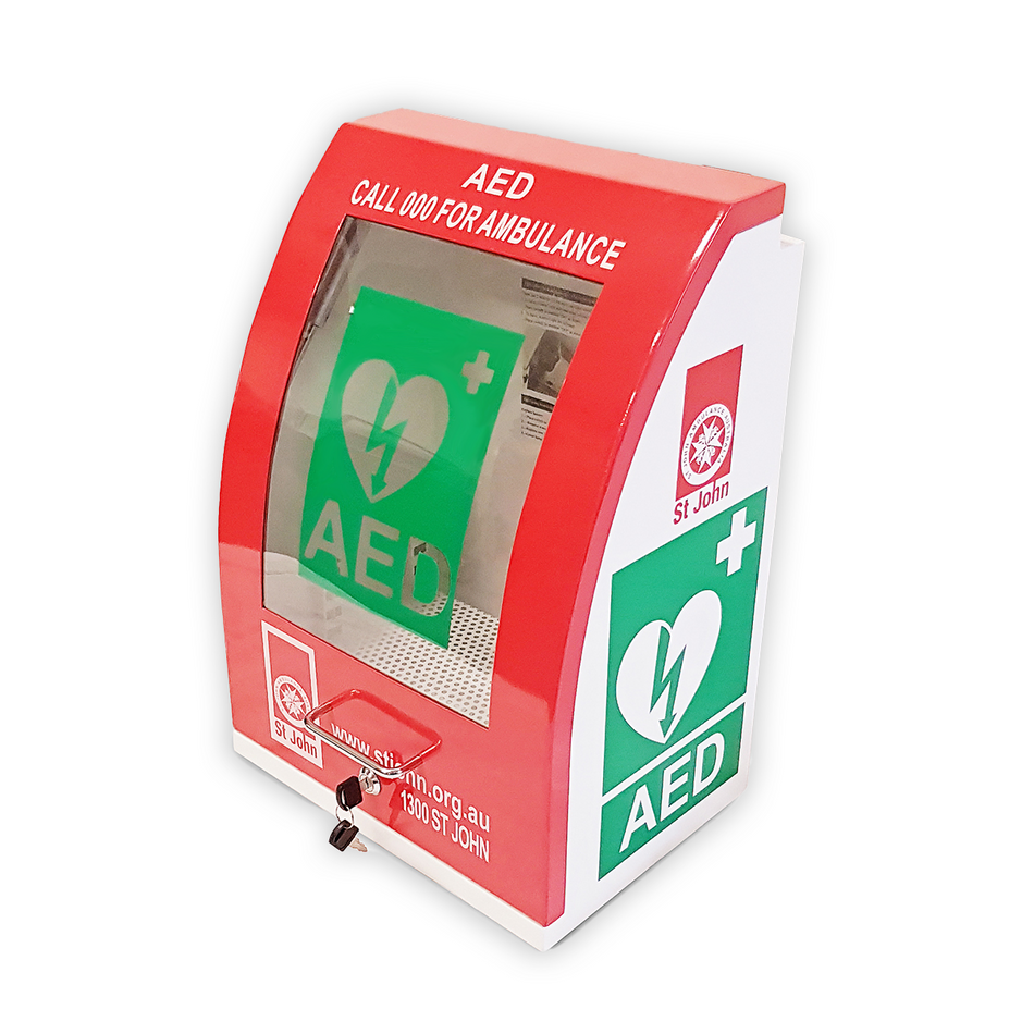 Defibrillator Cabinet Outdoor Curved Red with Alarm