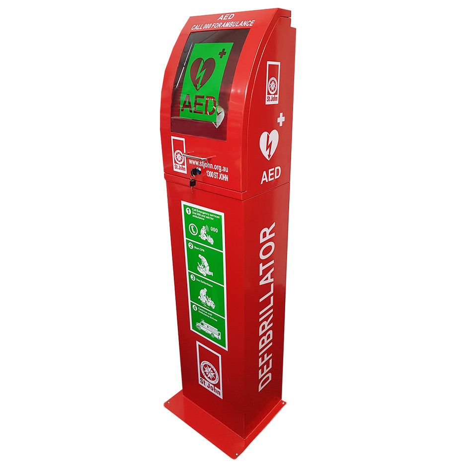 Defibrillator Cabinet Outdoor Curved Red Floor Stand