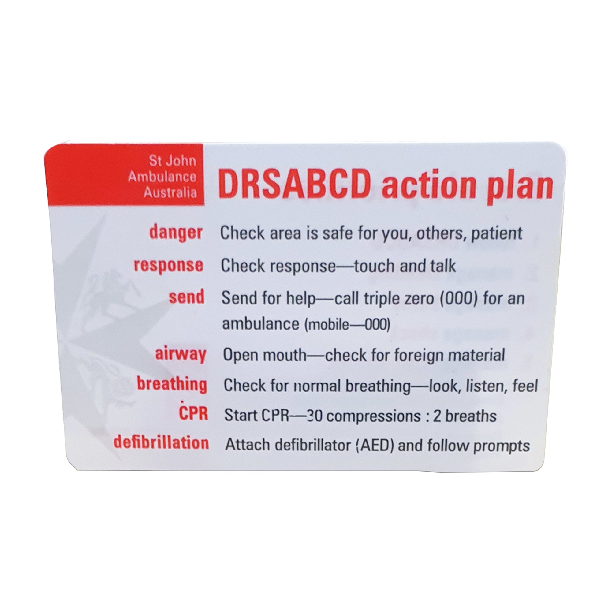 DRSABCD Action Plan - Plastic Wallet Card – St John Ambulance National ...