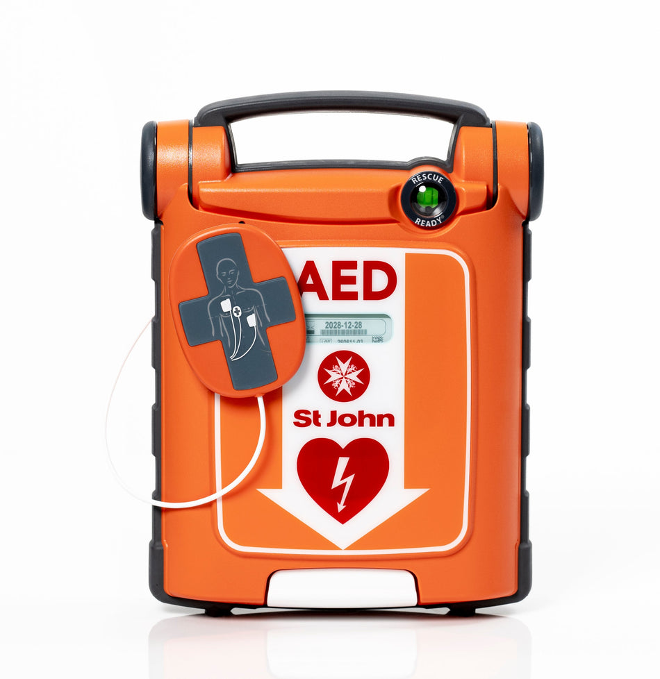 St John G5 Fully Automatic Defibrillator w/ CPR Feedback Cabinet Bundle