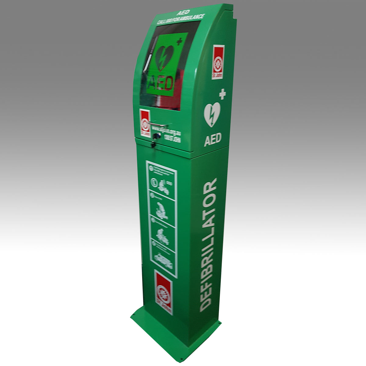 Defibrillator Cabinet Curved Green with Floor Stand – St John Ambulance ...