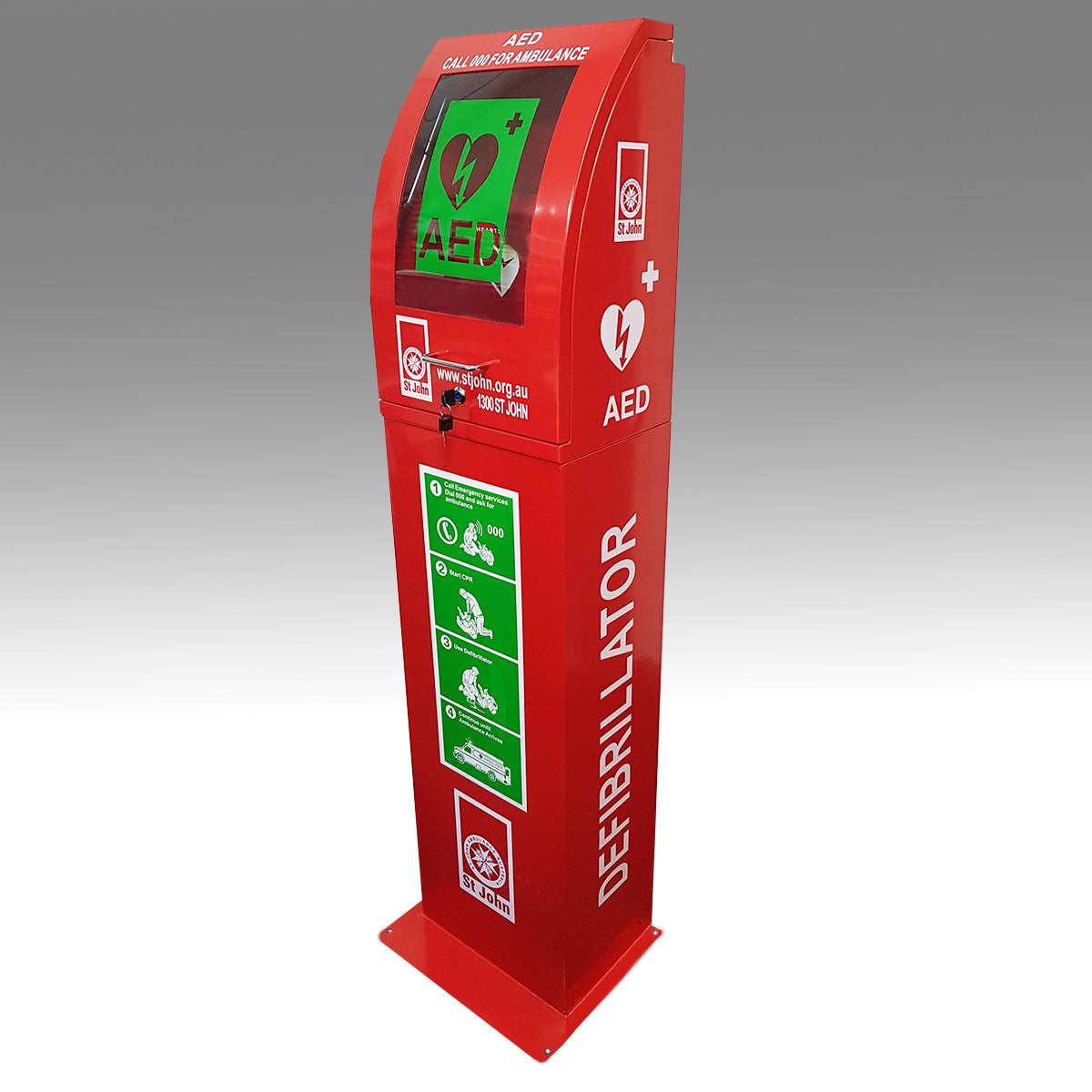 Defibrillator Cabinet Outdoor Curved Red Floor Stand – St John ...